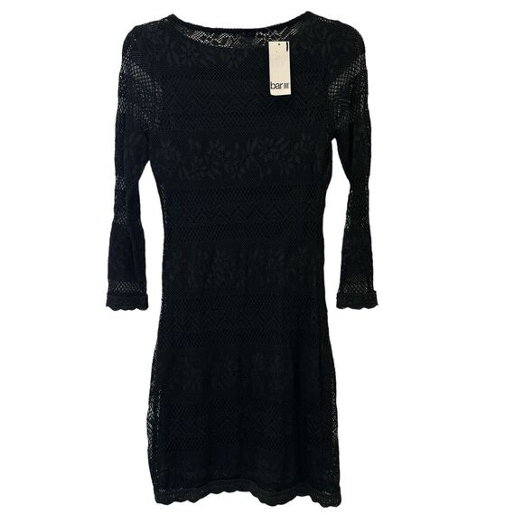Bar III X-Small Mini Dress Sheath Floral Lace Overlay 3/4 Sleeve Stretch Lined - Picture 4 of 6